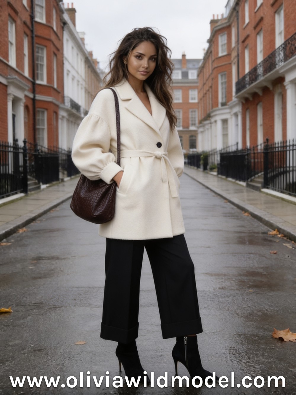 Cream Belted Coat & Black Wide-Leg Trousers: fall outfit by Olivia Wild