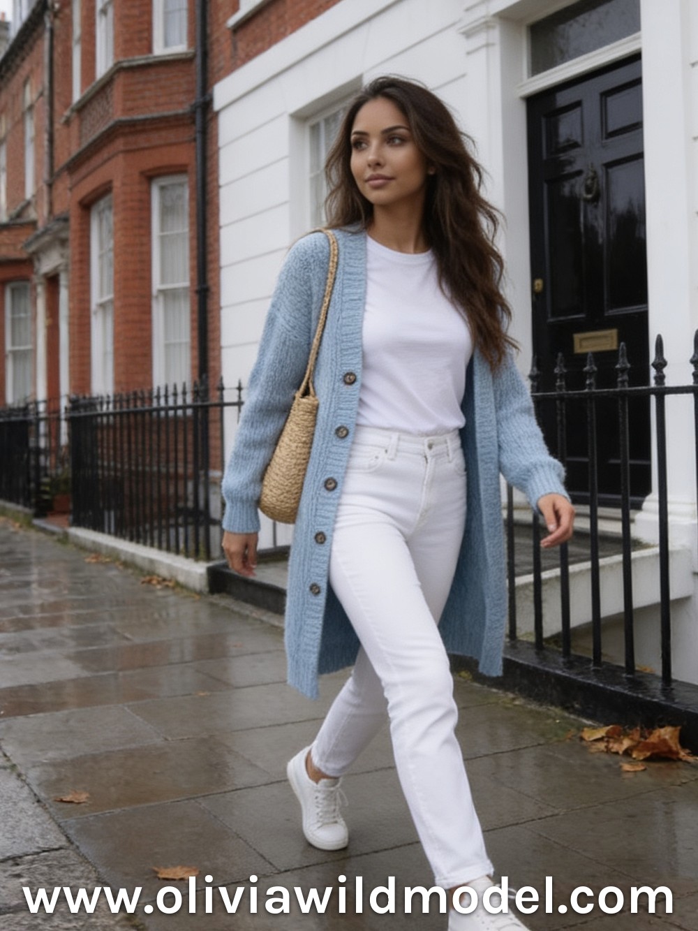 Pastel Blue Cardigan, All White: fall outfit by Olivia Wild