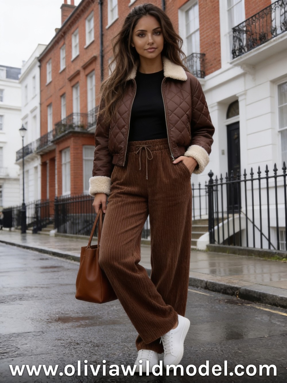 Herbst-Outfit: Kaffeebraune Steppjacke & braune Cordhose