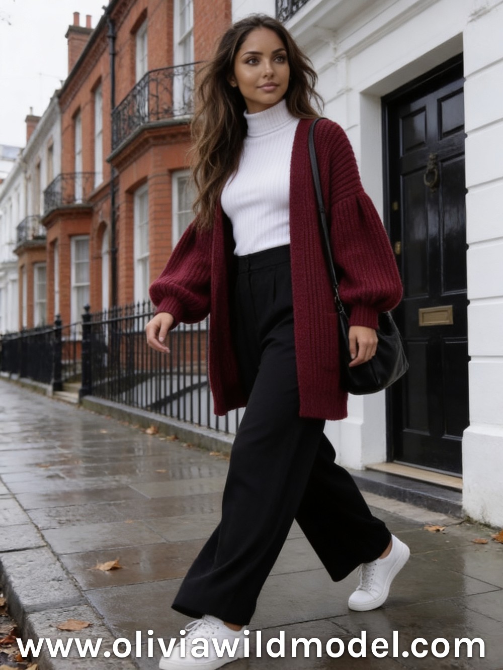 Wine-Red Cardigan, All Black: fall outfit by Olivia Wild