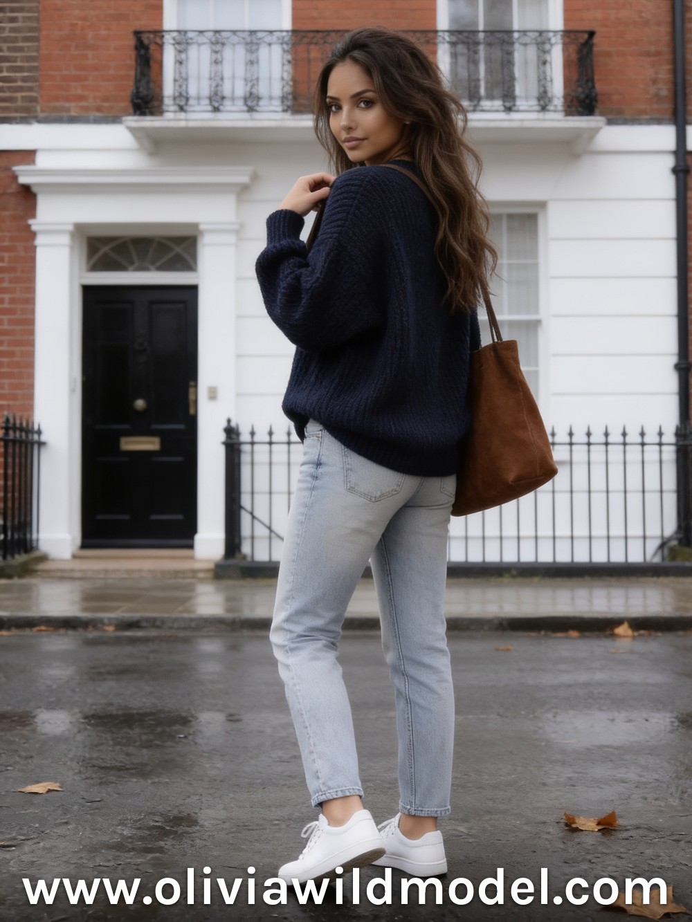 Navy Oversized Knit & Suede Tote: fall outfit by Olivia Wild