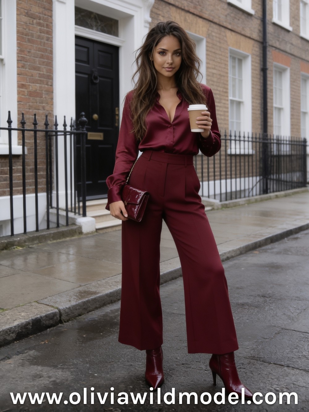 Burgundy Blouse & Burgundy Trousers: fall outfit by Olivia Wild