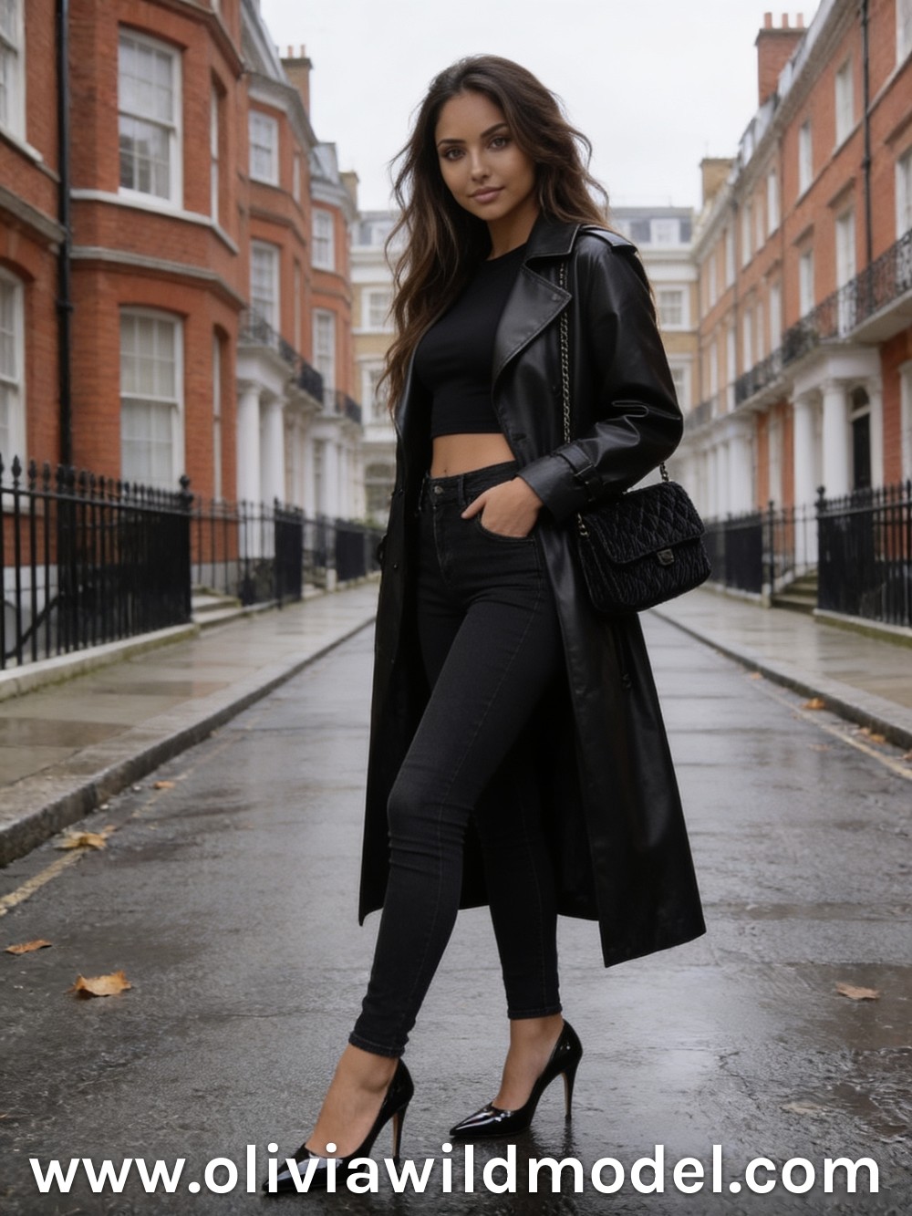Black Leather Trench & Skinny Jeans: fall outfit by Olivia Wild