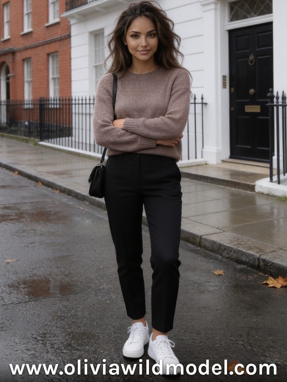 Herbst-Outfit: Taupe-brauner Weich-Strick & Stoffhose