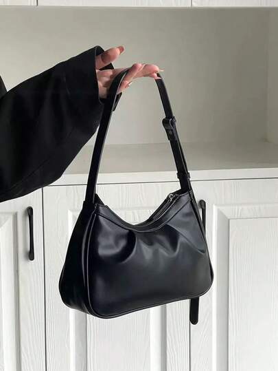 Black slouchy shoulder bag at SHEIN