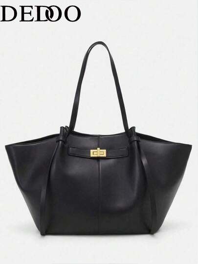 Black structured shoulder tote bag at SHEIN