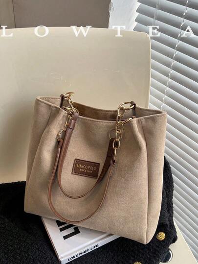Taupe suede shopper tote bag at SHEIN