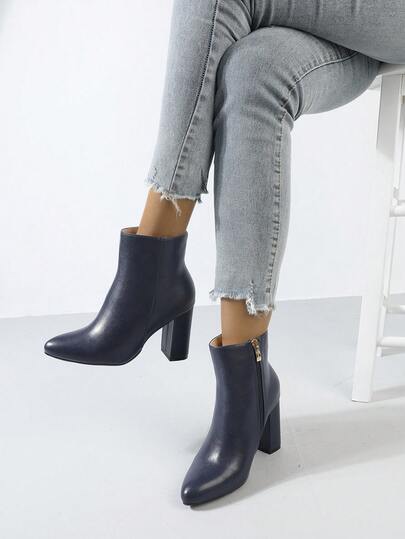 Navy high-heel ankle boots at SHEIN