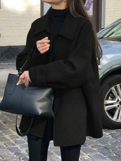 Schwarzer Oversize-Wollmantel bei SHEIN