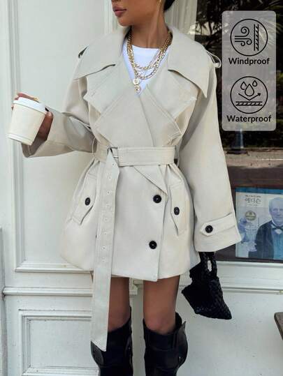 Cremefarbener Gürtel-Trenchcoat bei SHEIN