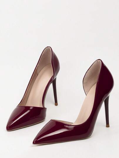 Burgundy cutout pointed-toe stiletto pumps at SHEIN