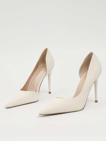 Cream pointed-toe stiletto pumps at SHEIN