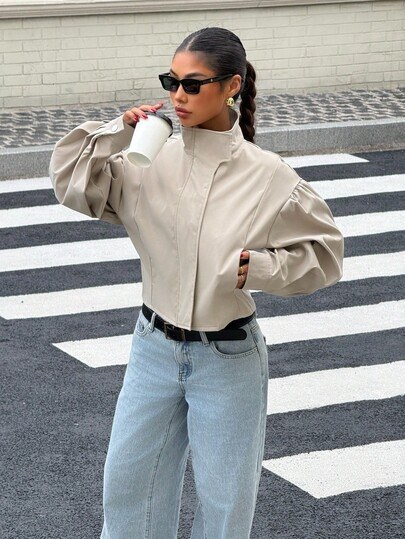 Beige Stehkragenjacke bei SHEIN