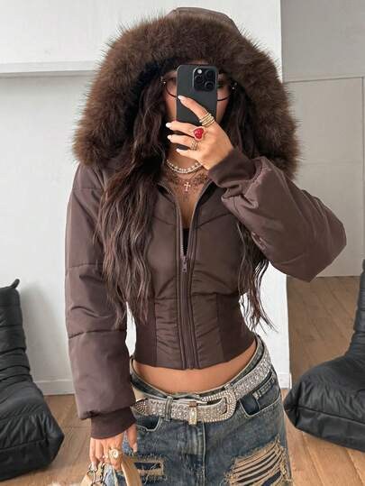 Braune Pufferjacke bei SHEIN