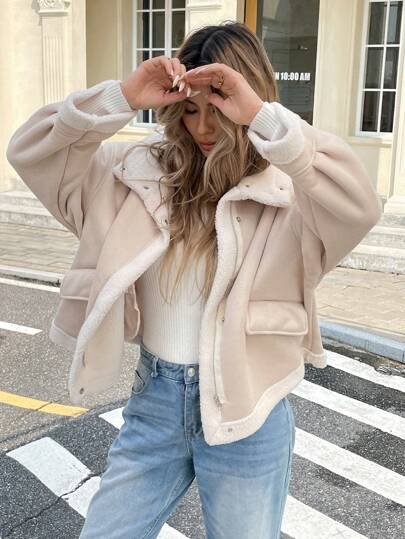 Cremefarbene Shearling-Jacke bei SHEIN