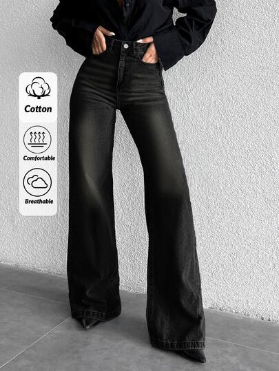 Black wide-leg jeans at SHEIN