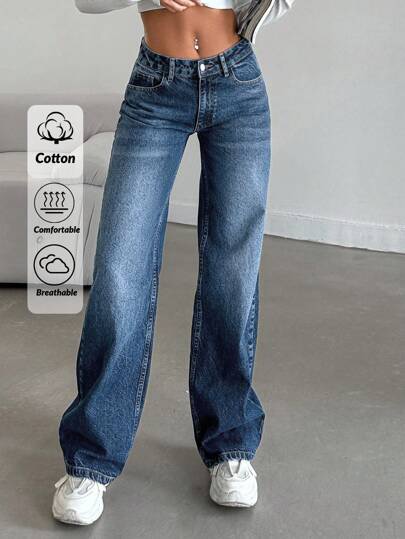 Tall straight-leg dark wash denim jeans at SHEIN
