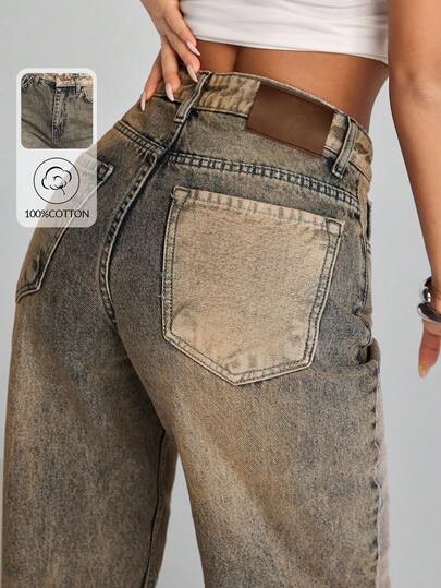 High-waist wide-leg faded vintage wash jeans at SHEIN