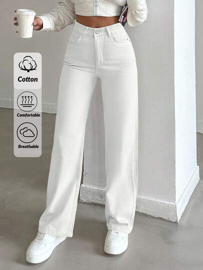 White straight-leg jeans at SHEIN