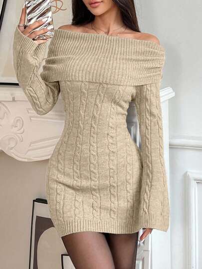 Beiges Off-Shoulder-Kleid bei SHEIN