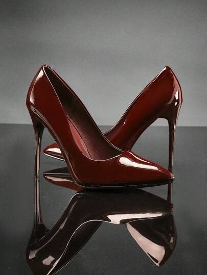 Pointed-toe stiletto patent pumps at SHEIN