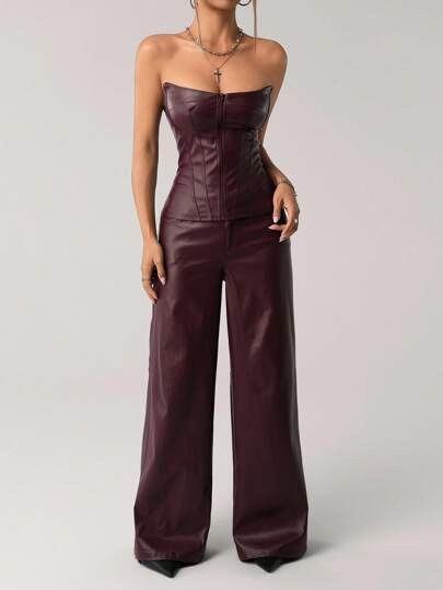 Bordeaux-Leder-Set bei SHEIN