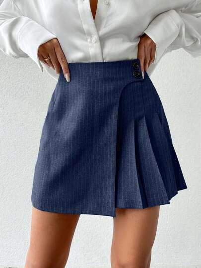 Navy pinstripe pleated mini skirt at SHEIN