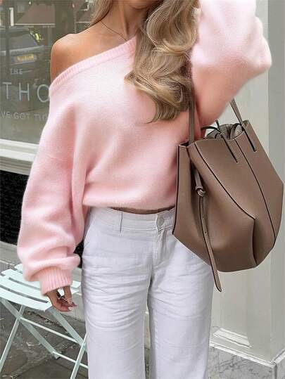 Rosa Off-Shoulder-Pullover bei SHEIN