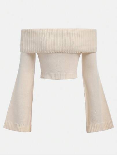 White strapless off-shoulder foldover crop sweater at SHEIN