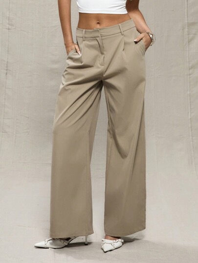 Camel tailored wide-leg trousers at SHEIN