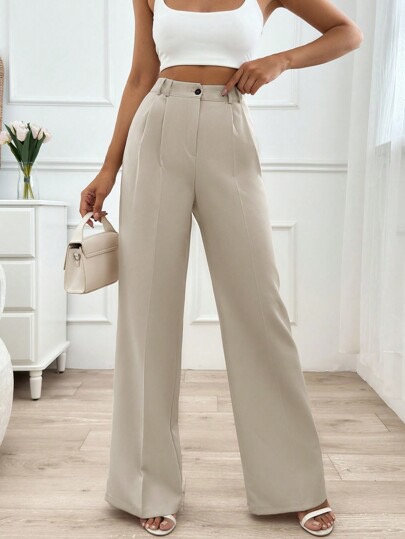 Cream high-waisted wide-leg tailored trousers at SHEIN