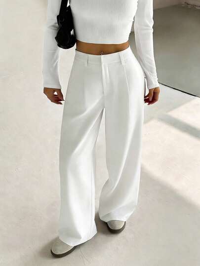 White slimming casual wide-leg trousers at SHEIN